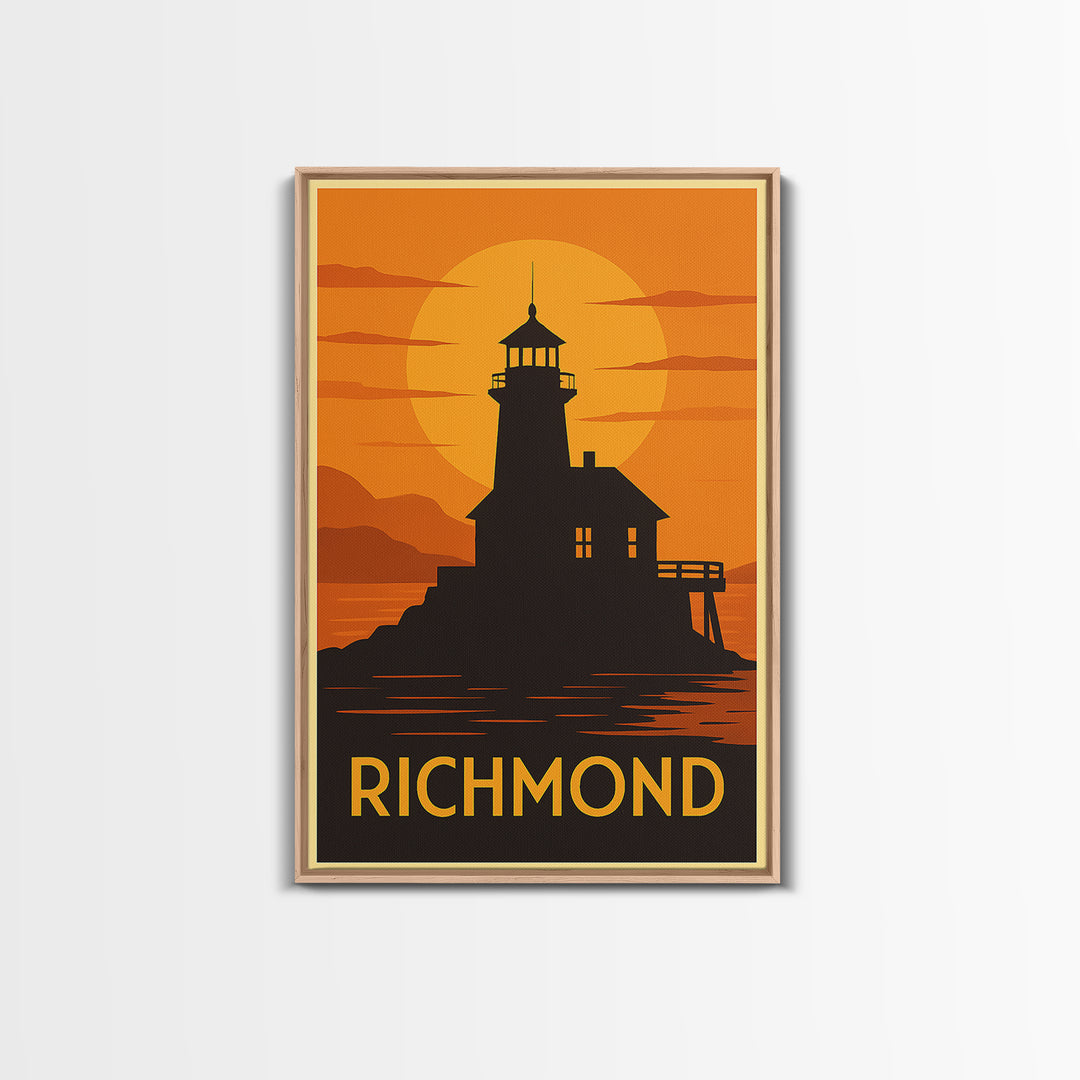 Richmond Travel Poster, Canvas Print, Warm Sunset Silhouette Art, Richmond Art Print, Home Office Decor, Travel Wall Art, Travel Poster Art