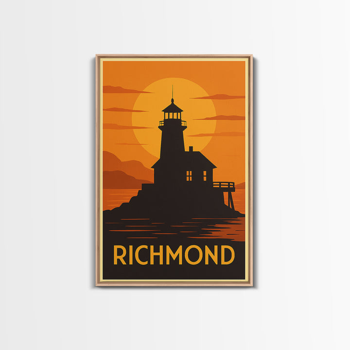 Richmond Travel Poster, Canvas Print, Warm Sunset Silhouette Art, Richmond Art Print, Home Office Decor, Travel Wall Art, Travel Poster Art
