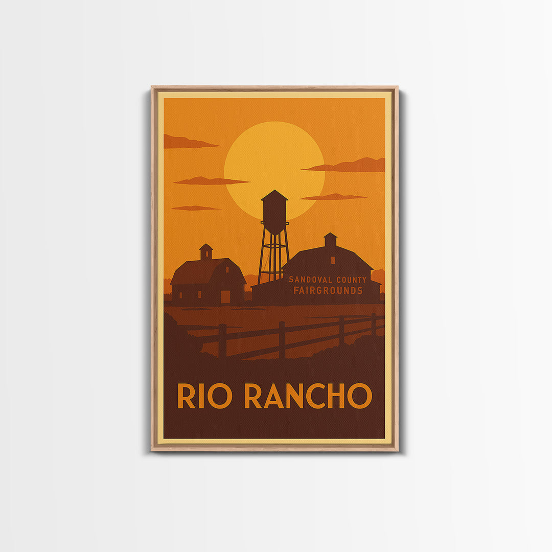 Rio Rancho Travel Poster, Framed Canvas Print, Warm Sunset Silhouette Art, Rio Rancho City Art, Travel Poster Art, Home Office Decor