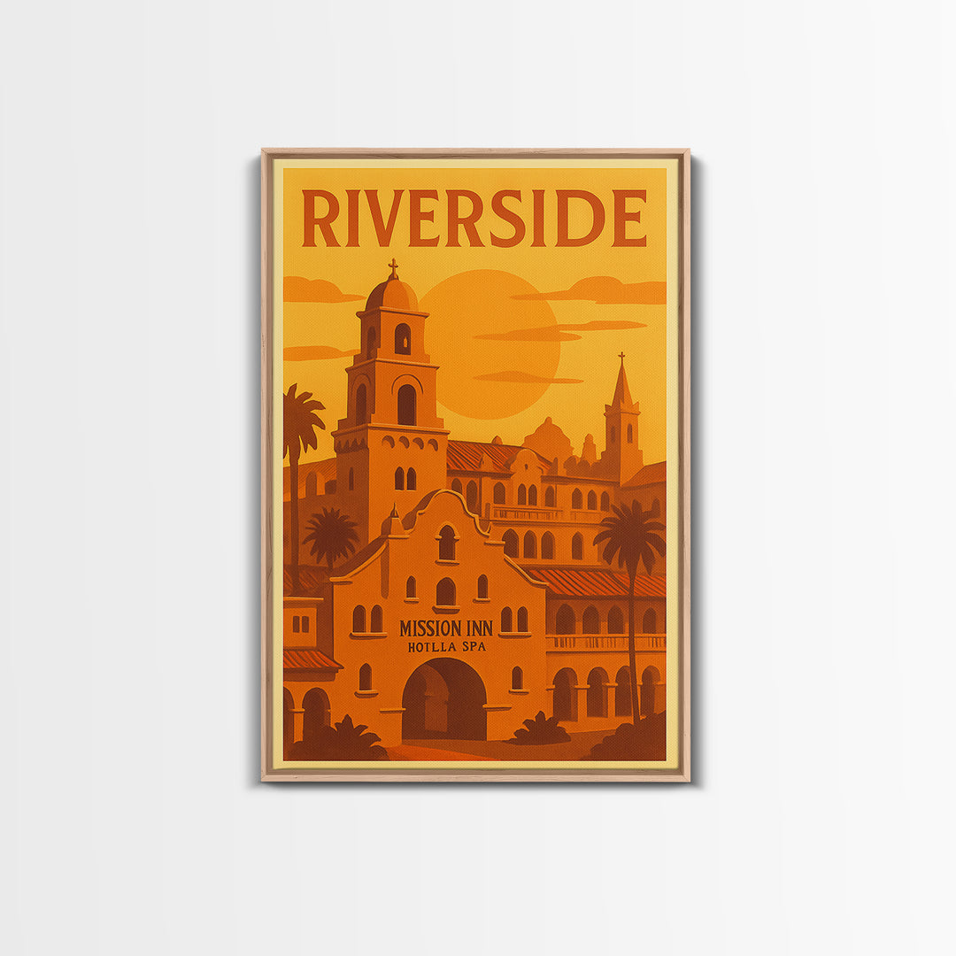 Riverside California Travel Poster, Framed Canvas Print, Golden Travel Poster Art, Riverside City Art, Living Room Wall Art, Travel Wall Art
