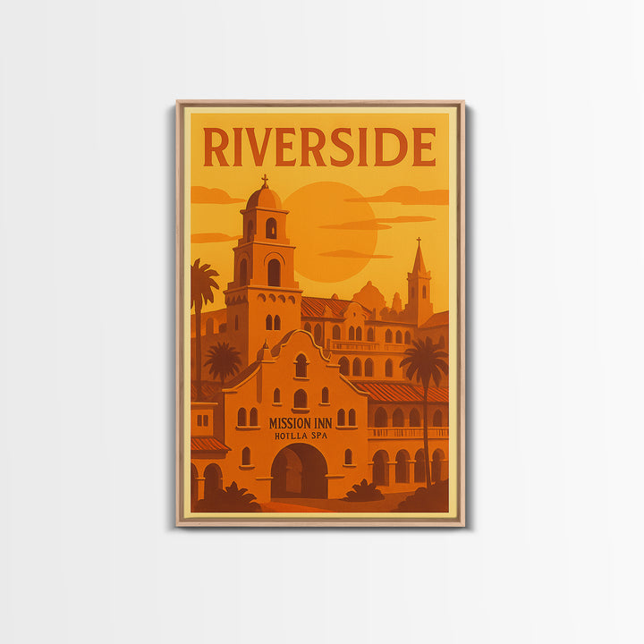 Riverside California Travel Poster, Framed Canvas Print, Golden Travel Poster Art, Riverside City Art, Living Room Wall Art, Travel Wall Art
