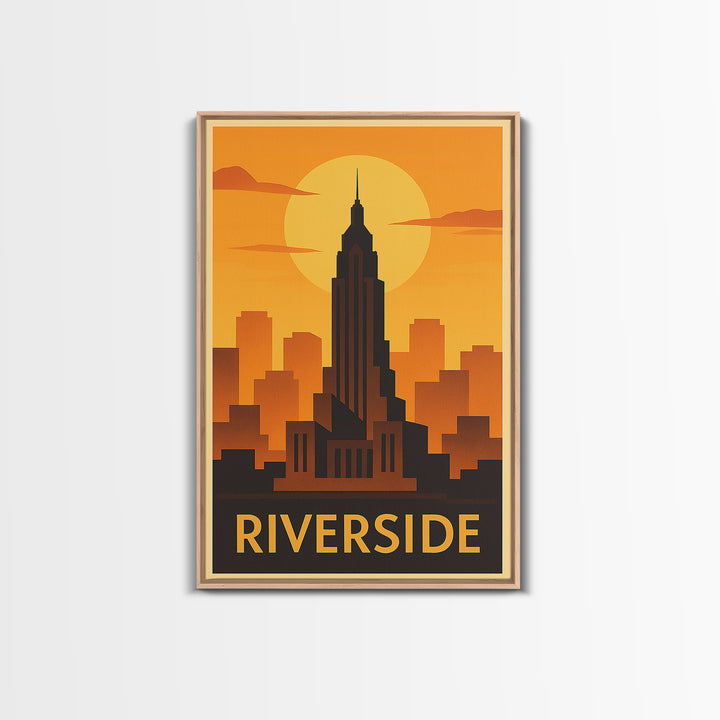 Riverside Travel Poster, Canvas Print, Warm Sunset Silhouette Art, Riverside Art Print, Modern Wall Decor, Travel Art Print, Home Decor