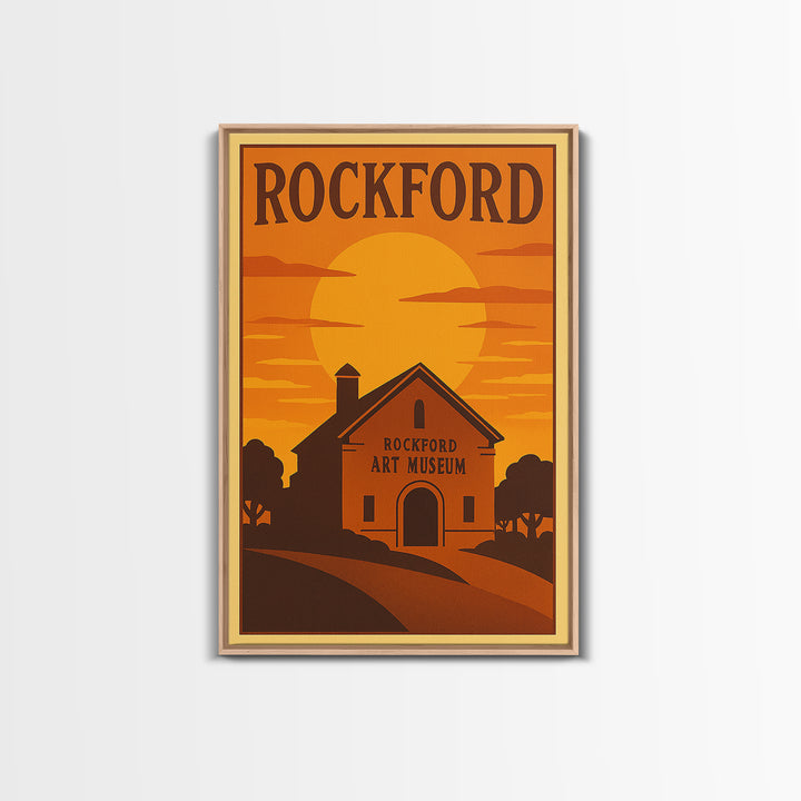 Rockford Illinois Travel Poster, Framed Canvas Print, Gold Art Deco Poster Art, Rockford City Art, City Illustration, Vintage City Poster