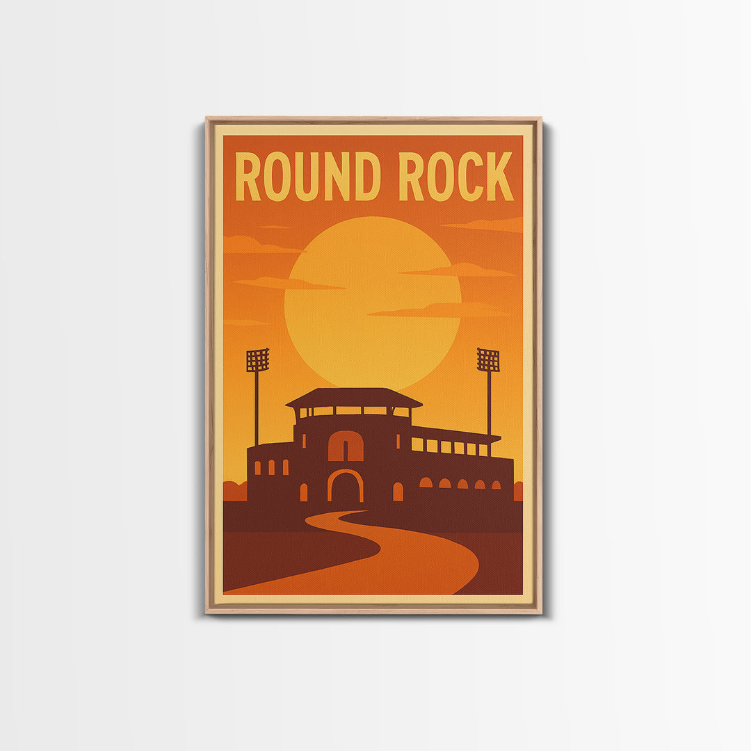 Round Rock Texas Travel Poster, Canvas Print, Gold Art Deco Poster Art, Round Rock City Art, City Illustration, Art Print, Travel Wall Art