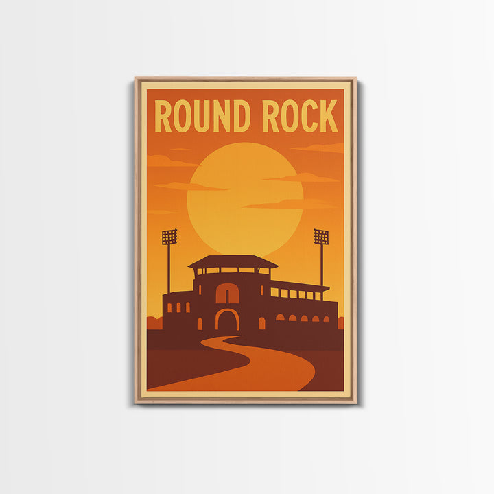 Round Rock Texas Travel Poster, Canvas Print, Gold Art Deco Poster Art, Round Rock City Art, City Illustration, Art Print, Travel Wall Art