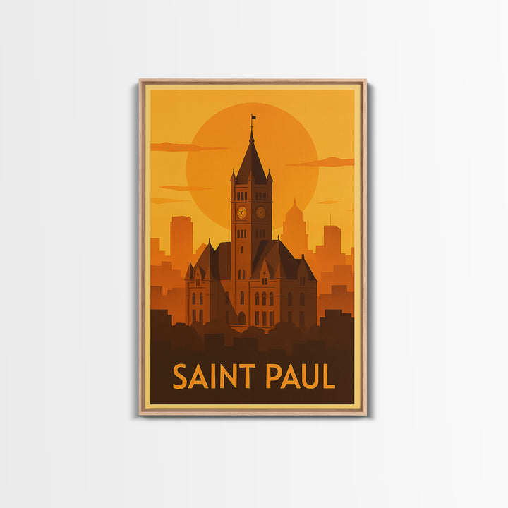 Saint Paul Travel Poster, Framed Canvas Print, Warm Sunset Silhouette Art, Saint Paul City Art, Travel Poster Set, Travel Poster Art