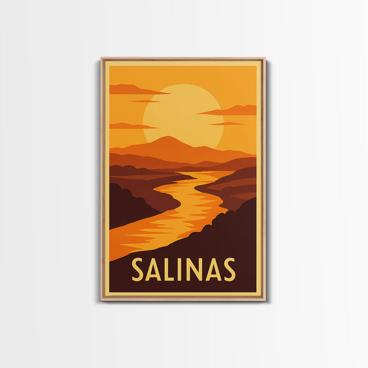 Salinas Travel Poster, Framed Canvas Print, Golden Travel Poster Art, Salinas Poster Print, City Illustration, Vintage City Art