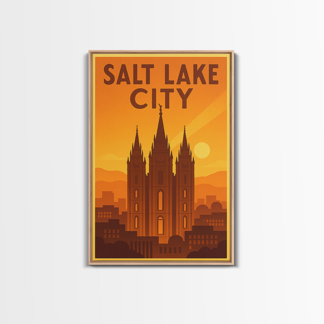 Salt Lake City Utah Travel Poster, Canvas Print, Gold Art Deco Poster Art, Salt Lake City City Art, Wall Decor, Mid Century Wall Art