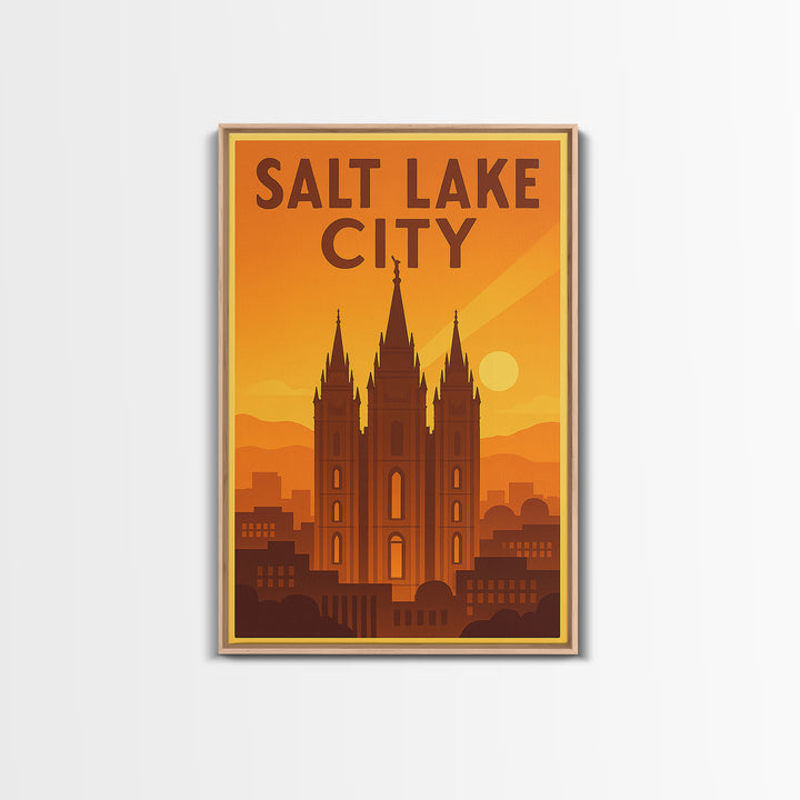 Salt Lake City Utah Travel Poster, Canvas Print, Gold Art Deco Poster Art, Salt Lake City City Art, Wall Decor, Mid Century Wall Art