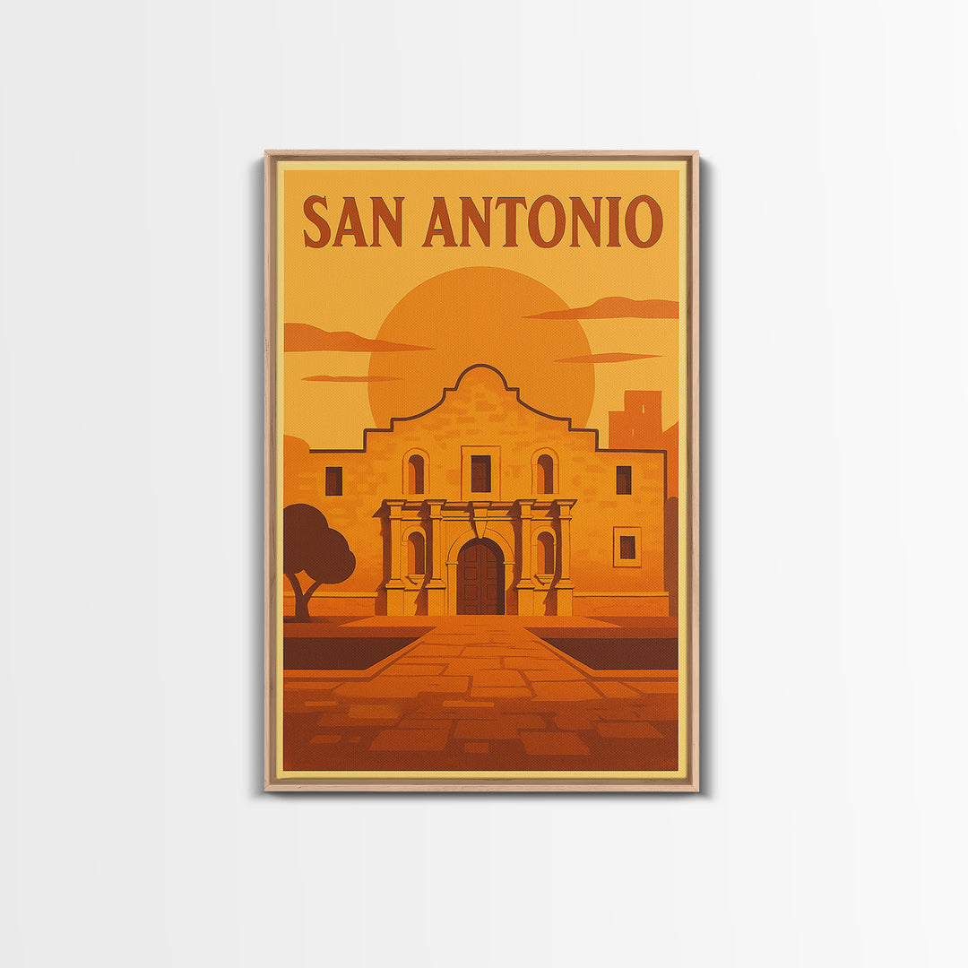San Antonio Texas Travel Poster, Canvas Print, Warm Sunset Silhouette Art, San Antonio Travel Art, Travel Poster Art, Vintage City Art