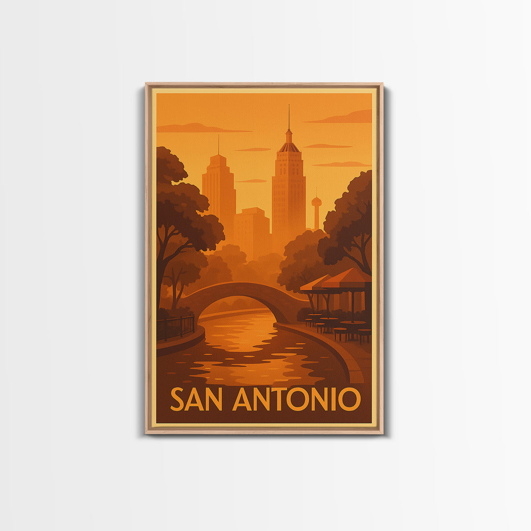 San Antonio Travel Poster, Canvas Print, Warm Sunset Silhouette Art, San Antonio Art Print, Modern Wall Decor, Travel Poster Set