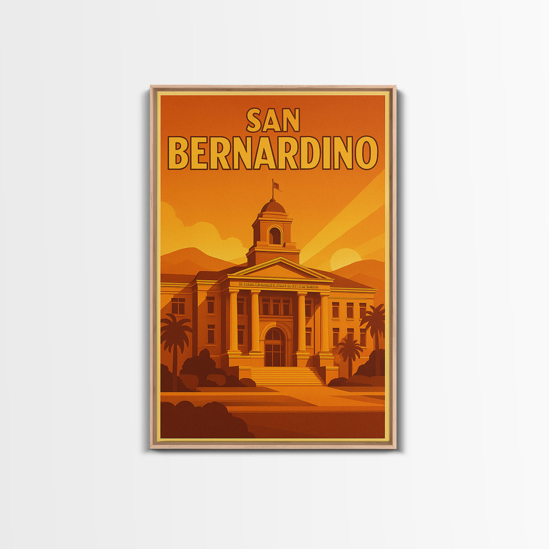 San Bernardino California Travel Poster, Canvas Print, Warm Sunset Silhouette Art, San Bernardino Wall Art, Vintage City Art