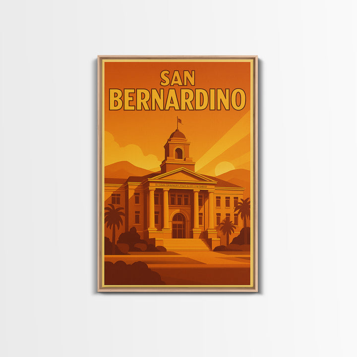 San Bernardino California Travel Poster, Canvas Print, Warm Sunset Silhouette Art, San Bernardino Wall Art, Vintage City Art