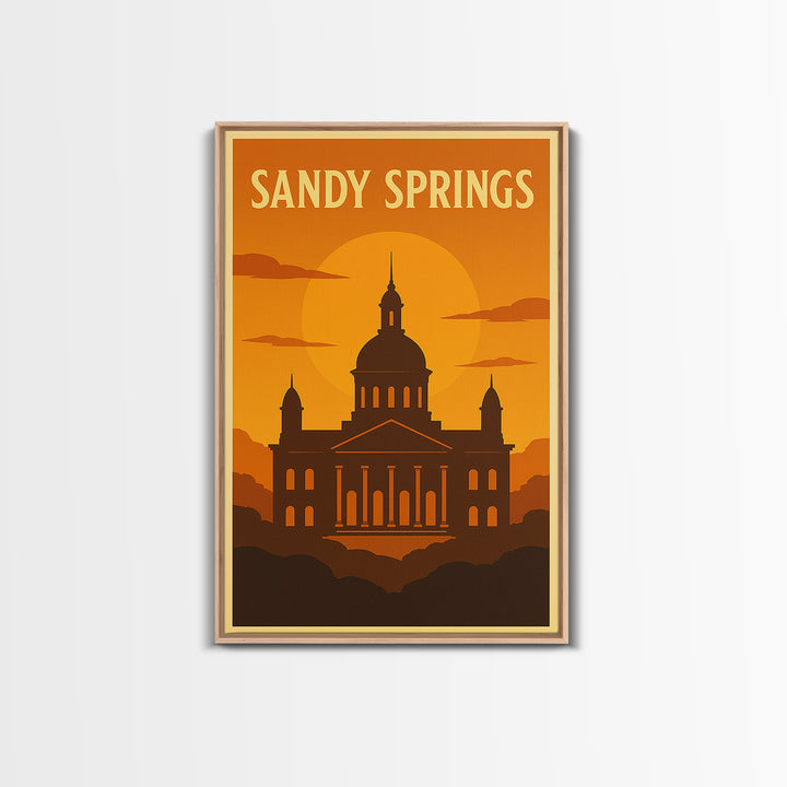 Sandy Springs Georgia Travel Poster, Canvas Print, Warm Sunset Silhouette Art, Sandy Springs Wall Art, Travel Poster Set, City Poster