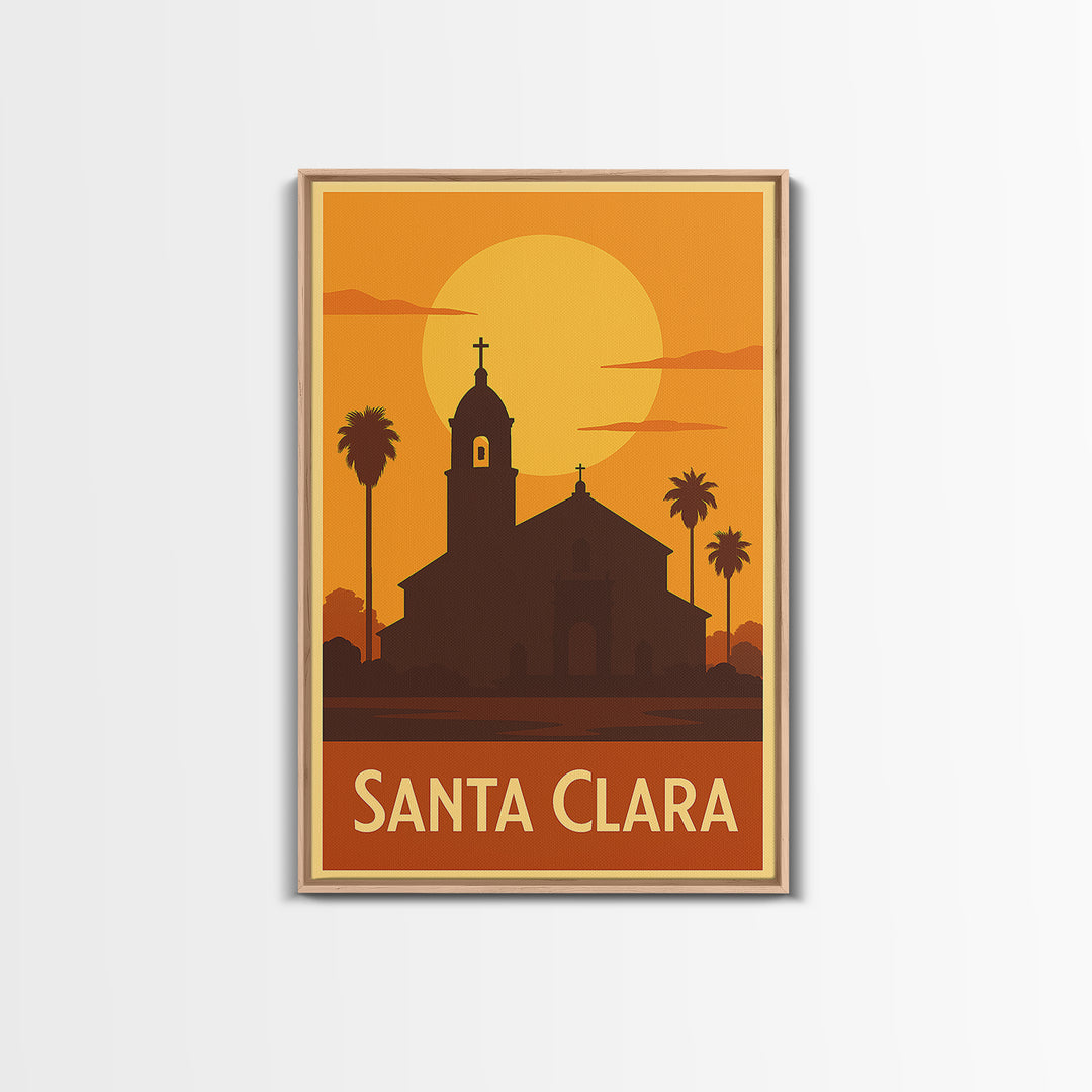 Santa Clara Travel Poster, Framed Canvas Print, Gold Art Deco Poster Art, Santa Clara Art Print, Travel Art Print, Home Office Decor