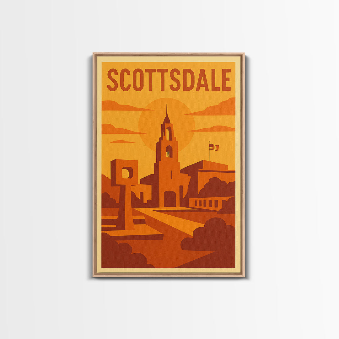 Scottsdale Arizona Travel Poster, Canvas Print, Warm Sunset Silhouette Art, Scottsdale Art Print, Mid Century Wall Art, Vintage Travel Print
