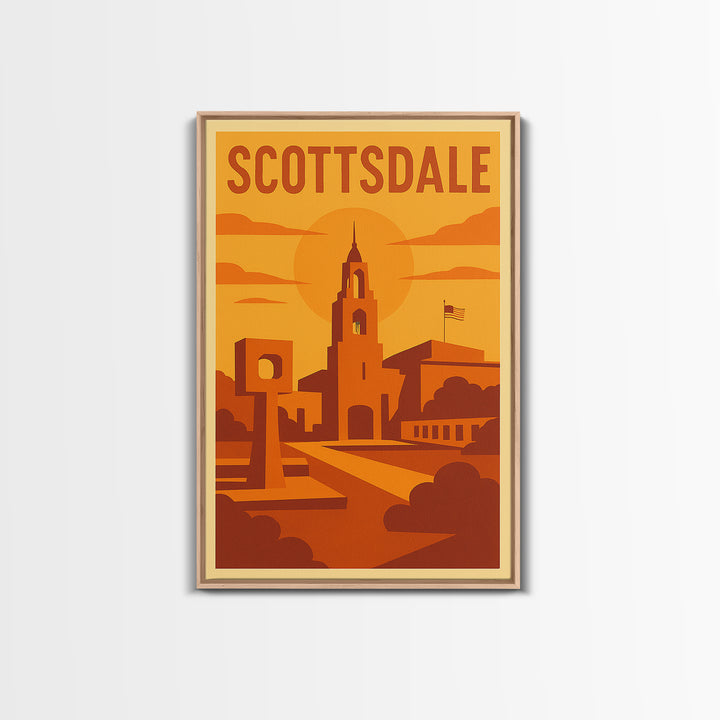 Scottsdale Arizona Travel Poster, Canvas Print, Warm Sunset Silhouette Art, Scottsdale Art Print, Mid Century Wall Art, Vintage Travel Print