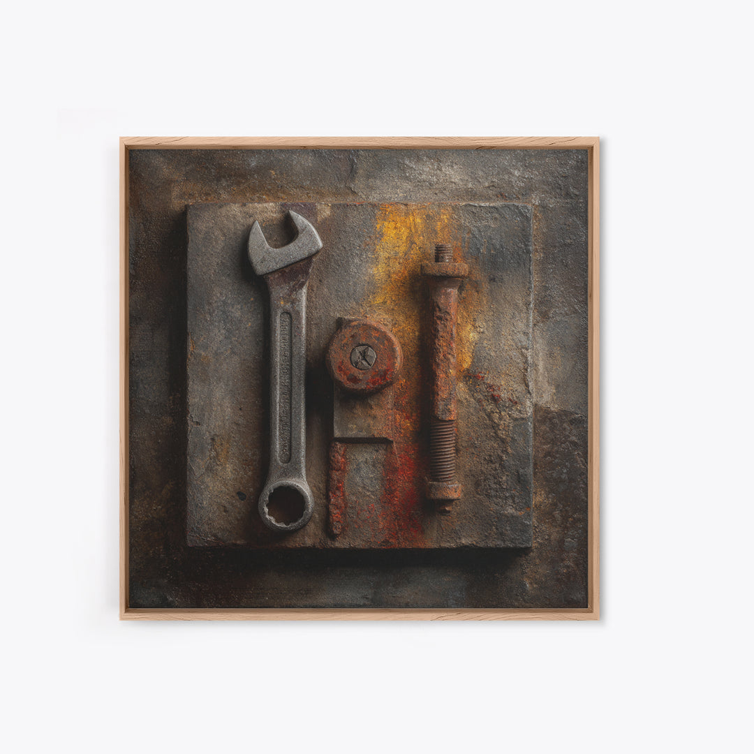 Wrench and Bolts Arranged Like Old Master Canvas Print, Garage Art, Car Wall Art, Garage Decor, Motor, Fathers Day Art, GAR-1x1-18