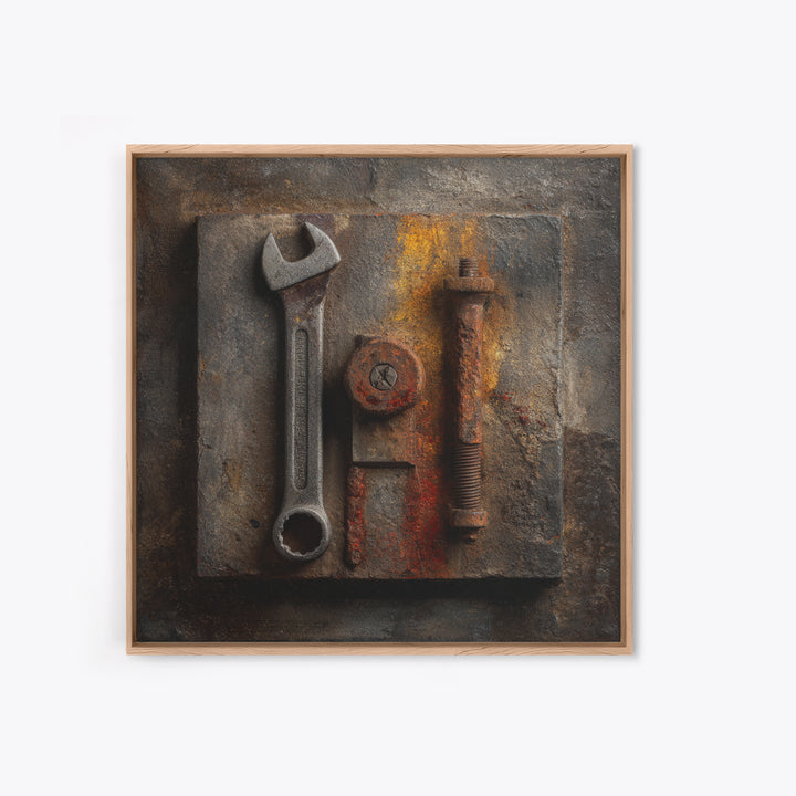 Wrench and Bolts Arranged Like Old Master Canvas Print, Garage Art, Car Wall Art, Garage Decor, Motor, Fathers Day Art, GAR-1x1-18