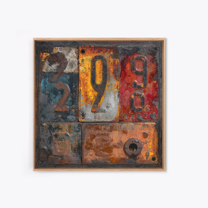 Rusty License Plate Collage Framed Canvas Print, Garage Art, Modern Decor, Garage Decor, Fine Art, Motor, Home Decor, GAR-1x1-80