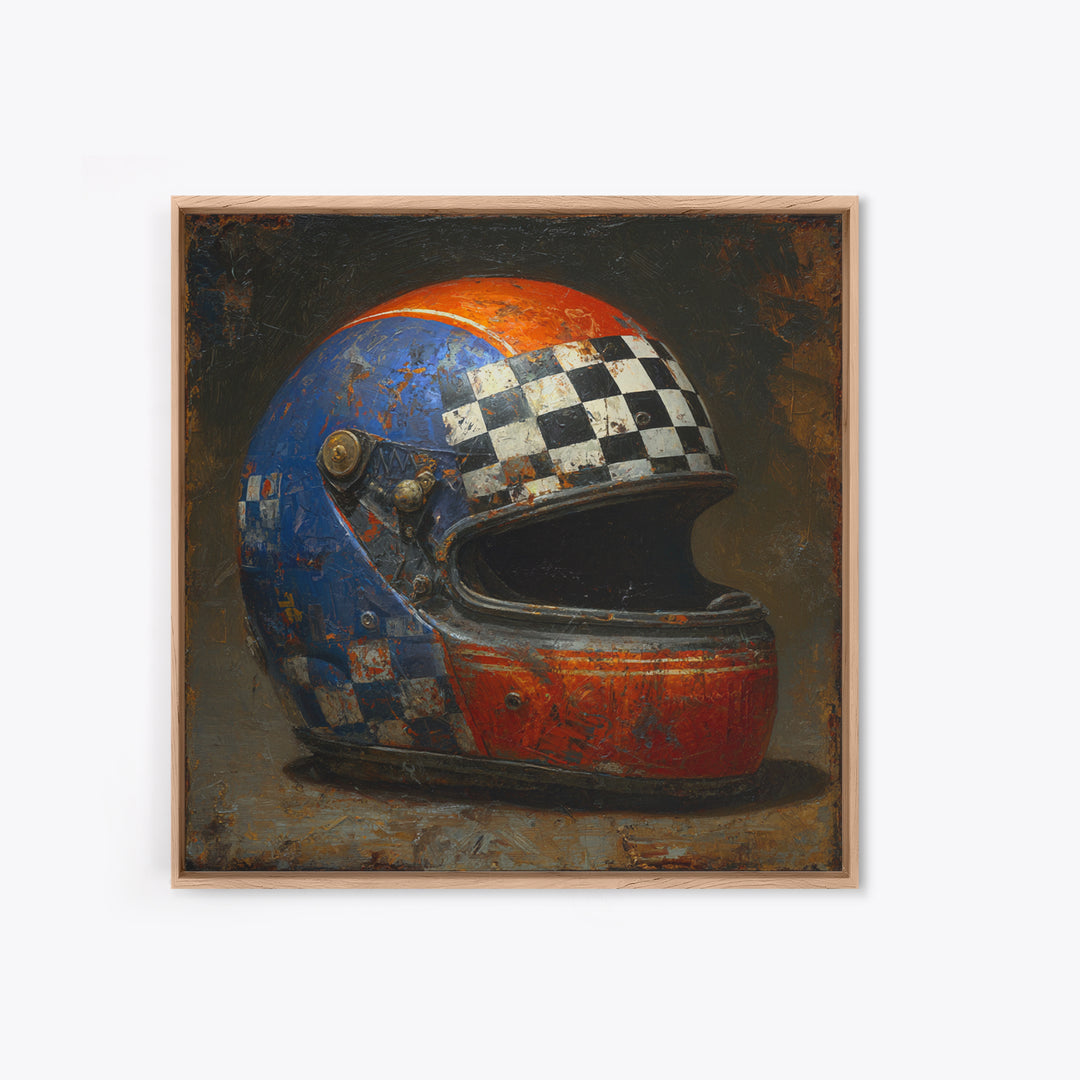 Racing Helmet with Checkered Flag Pattern Canvas Print, Garage Art, Garage Art Poster, Garage Decor, Fine Art, Motor, GAR-1x1-92