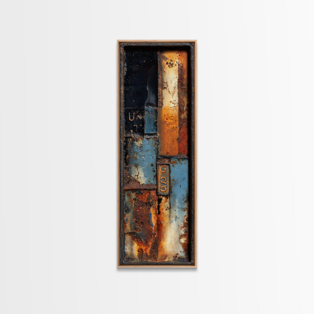 Rusty License Plate Collage Framed Canvas Print, Garage Art, Luxury Decor, Garage Decor, Fine Art, Motor, Large Wall Art, GAR-1x3-20
