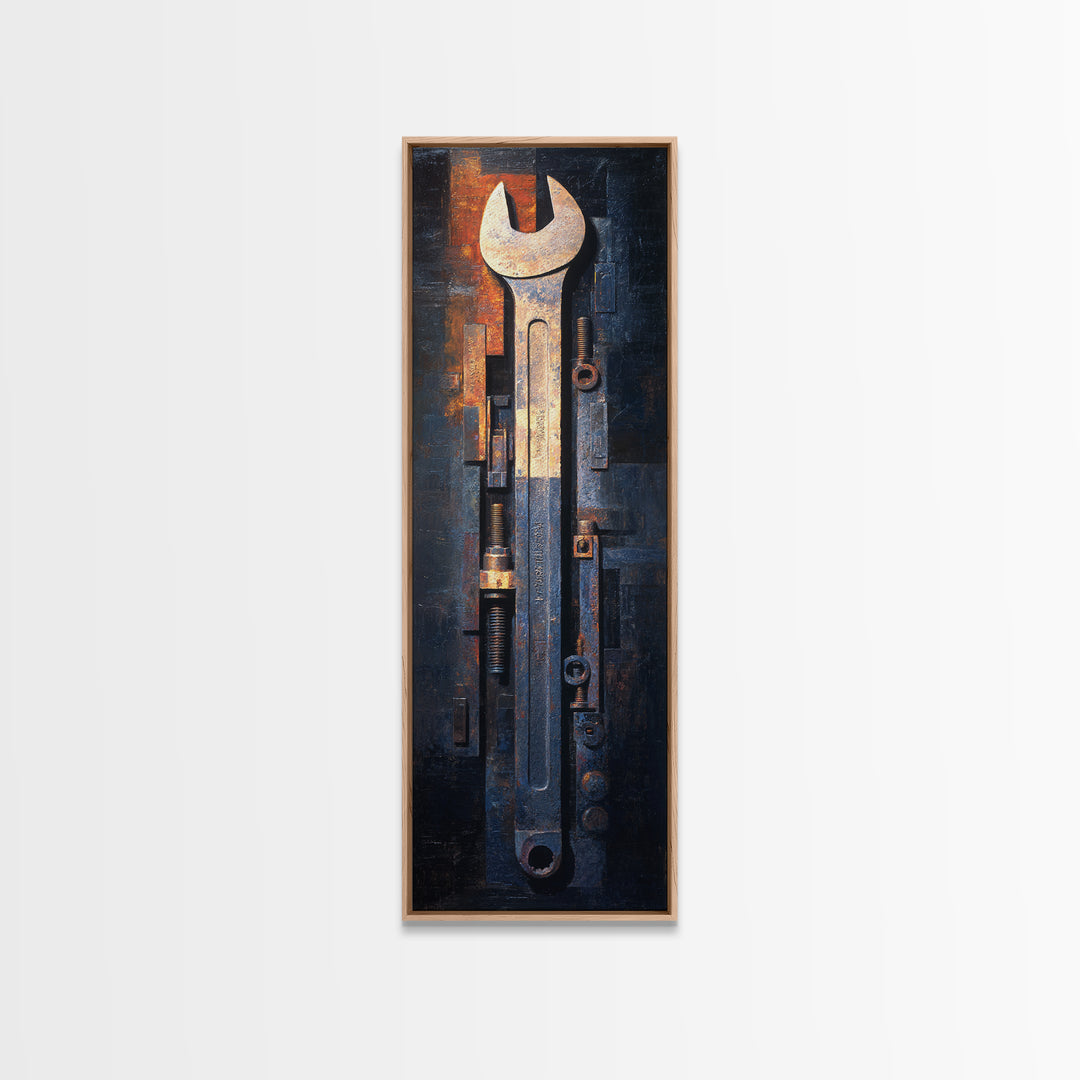 Wrench and Bolts Arranged Like Old Master Framed Canvas Print, Garage Art, Automotive Decor, Garage Decor, Oil Painting, Motor, GAR-1x3-54