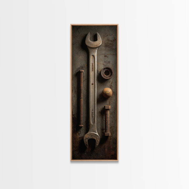 Wrench and Bolts Arranged Like Old Master Canvas Print, Garage Art, Tattoo Art, Garage Decor, Fine Art, Motor, Minimalist Decor, GAR-1x3-78
