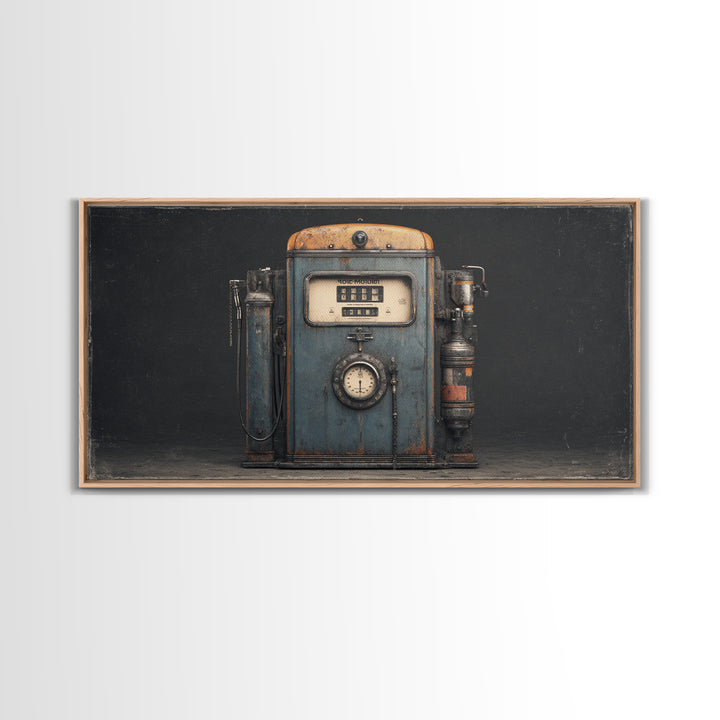 Retro Gas Pump Illustration Framed Canvas Print, Garage Art, Home Decor, Garage Decor, Fine Art, Motor, Man Cave Decor, GAR-2x1-1