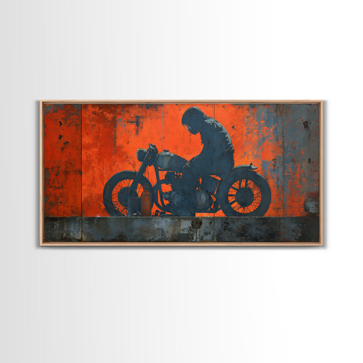 Motorcycle Rider Silhouette Framed Canvas Print, Garage Art, Statement Artwork, Garage Decor, Fine Art, Motor, Wall Decor, GAR-2x1-20