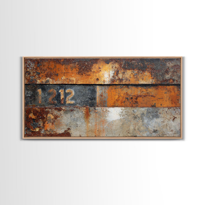 Rusty License Plate Collage Framed Canvas Print, Garage Art, Minimalist Decor, Garage Decor, Fine Art, Motor, Metal Art, GAR-2x1-28