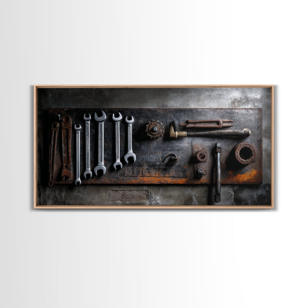 Garage Tool Silhouettes Arranged as Graphic Icons Framed Canvas Print, Garage Art, Art Print, Garage Decor, Fine Art, Motor, GAR-2x1-34