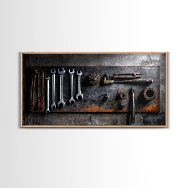 Garage Tool Silhouettes Arranged as Graphic Icons Framed Canvas Print, Garage Art, Art Print, Garage Decor, Fine Art, Motor, GAR-2x1-34