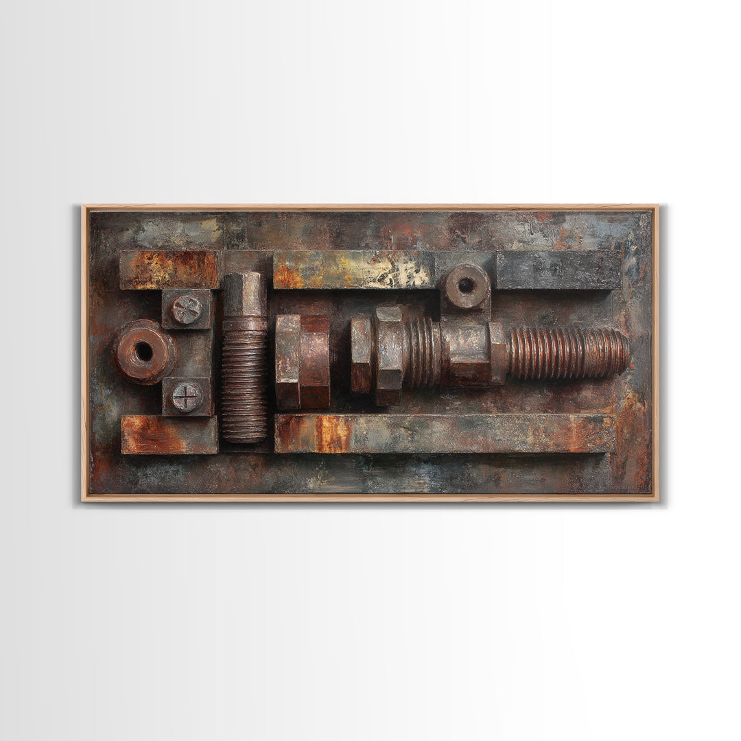 Steel and Rust Texture Abstract Panel Framed Canvas Print, Garage Art, Car Decor, Garage Decor, Motor, Game Room Decor, GAR-2x1-43