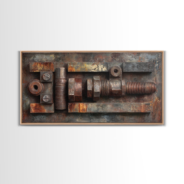 Steel and Rust Texture Abstract Panel Framed Canvas Print, Garage Art, Car Decor, Garage Decor, Motor, Game Room Decor, GAR-2x1-43