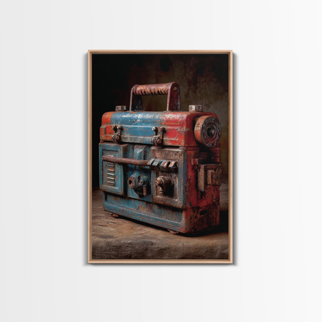 Old Toolbox with Oil Stained Rag Still Framed Canvas Print, Garage Art, Wall Decor, Garage Decor, Oil Painting, Motor, GAR-2x3-59