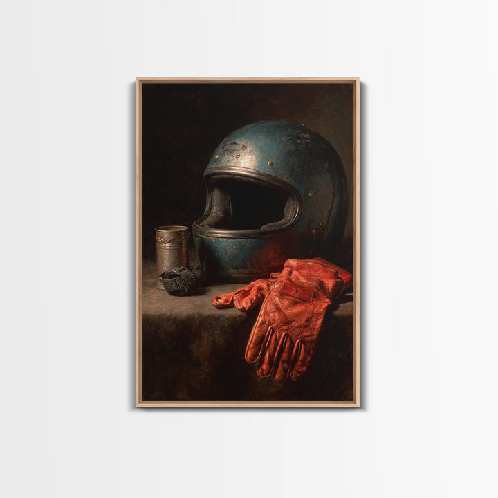 Motorcycle Helmet and Leather Gloves Still Life Canvas Print, Garage Art, Canvas Print, Garage Decor, Fine Art, Motor, GAR-2x3-65