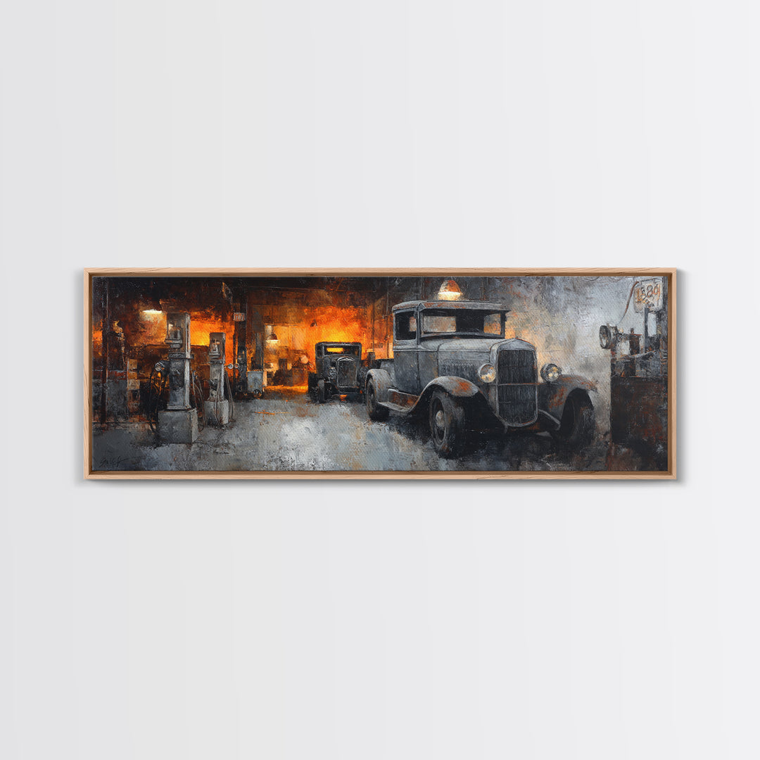 Route 66 Road Scene Without Text Framed Canvas Print, Garage Art, Game Room Art, Garage Decor, Fine Art, Motor, Fine Art Print, GAR-3x1-81