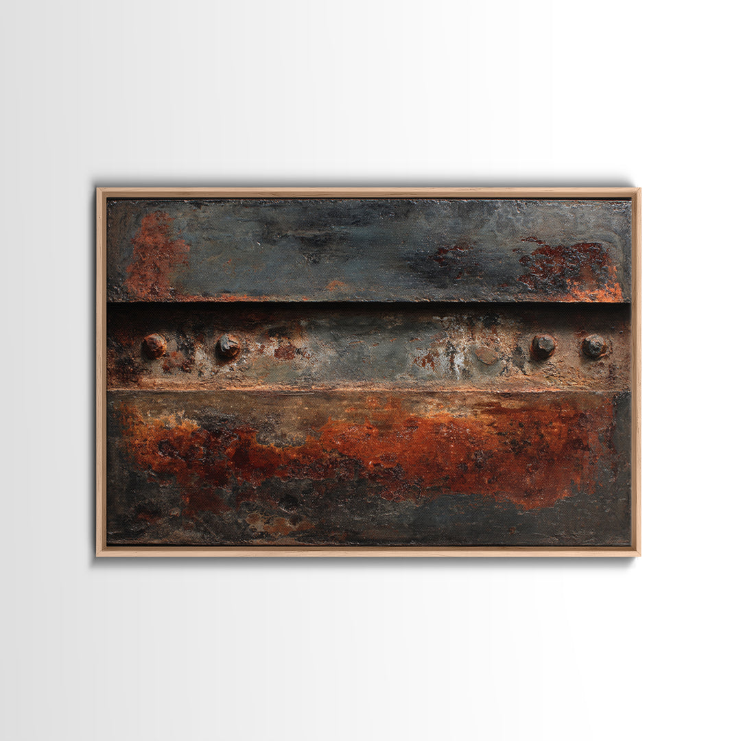Steel and Rust Texture Abstract Panel Framed Canvas Print, Garage Art, Autumn Wall Art, Garage Decor, Fine Art, Motor, GAR-3x2-27