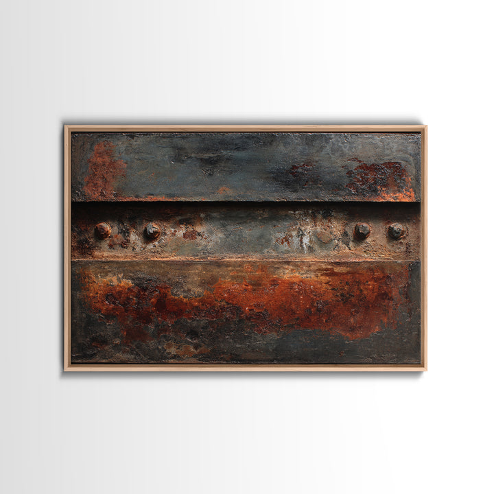 Steel and Rust Texture Abstract Panel Framed Canvas Print, Garage Art, Autumn Wall Art, Garage Decor, Fine Art, Motor, GAR-3x2-27