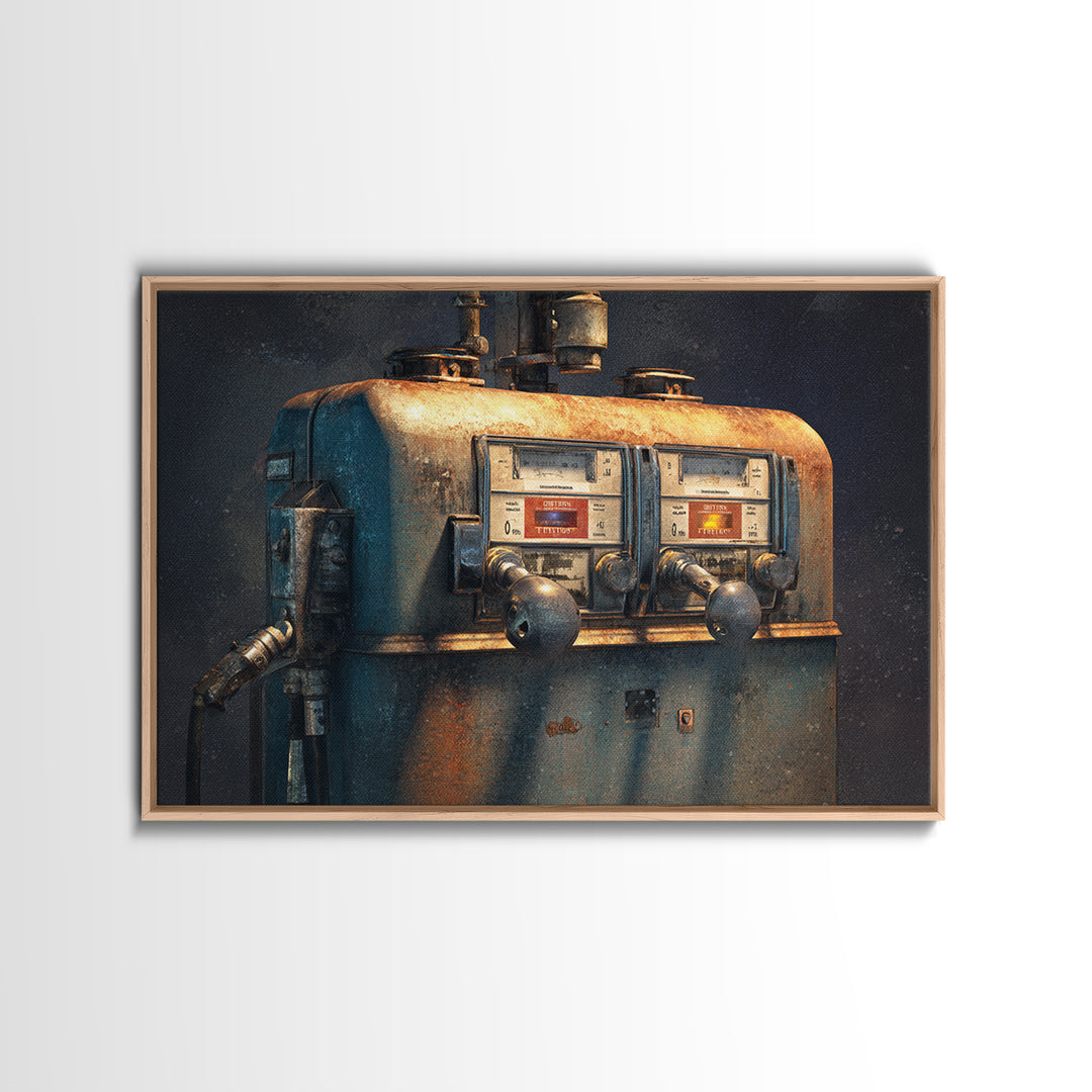Retro Gas Pump Illustration Canvas Print, Garage Art, Industrial Wall Art, Garage Decor, Fine Art, Motor, Modern Decor, GAR-3x2-33