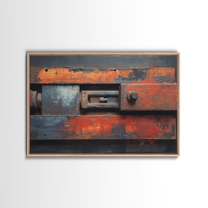 Steel and Rust Texture Abstract Panel Framed Canvas Print, Garage Art, Minimalist Decor, Garage Decor, Abstract Art, Motor, GAR-3x2-99