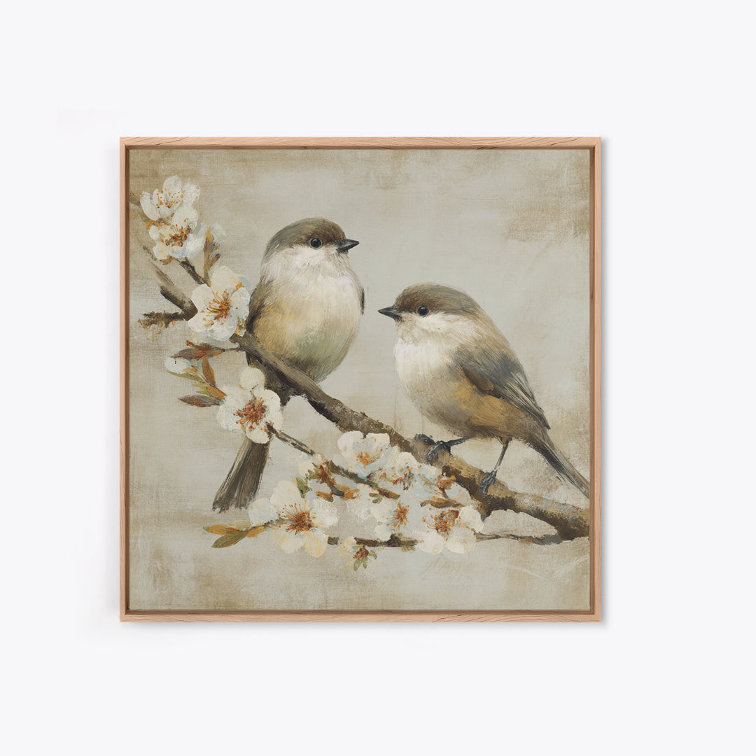 Small Bird Pair on Flowering Branch Framed Canvas Print, Guest Bedroom Art, Home, Bedroom Decor, Guest, Bedroom Wall Art, GBA-1x1-28