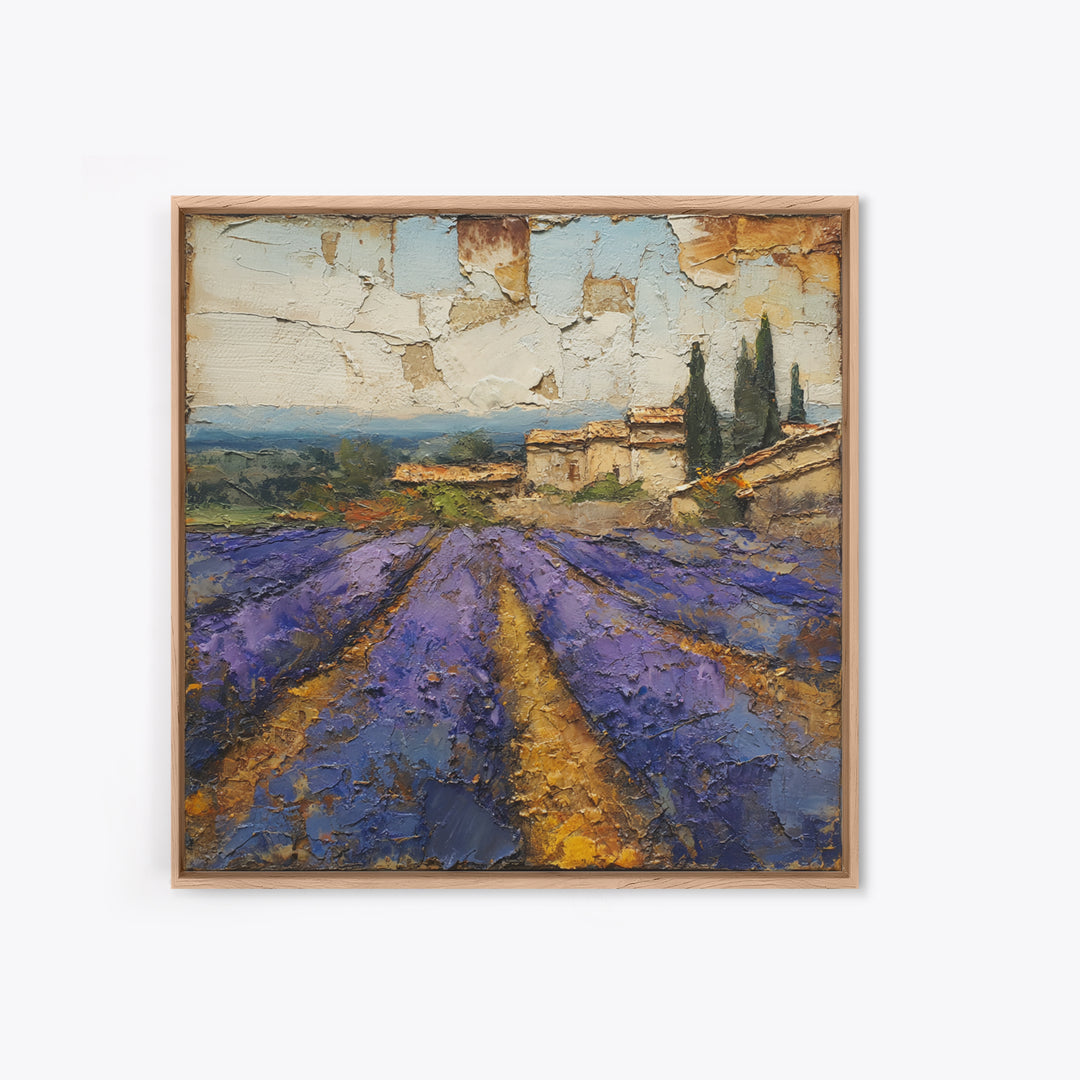 Lavender Field under Pale Sky Framed Canvas Print, Guest Bedroom Art, Bedroom Wall Art, Bedroom Decor, Oil Painting, Guest, GBA-1x1-43