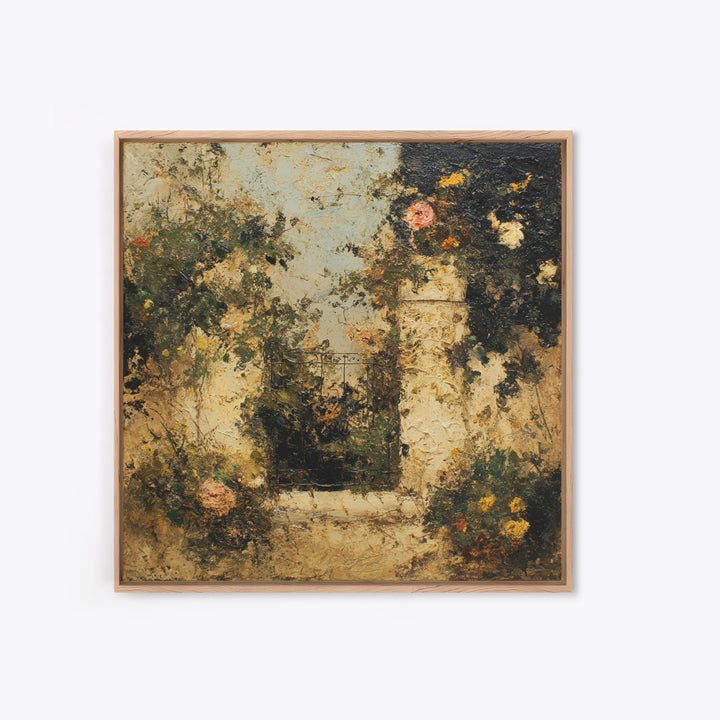 Sunlit Meadow with Delicate Flowers Framed Canvas Print, Guest Bedroom Art, Bedroom Prints, Bedroom Decor, Oil Painting, Guest, GBA-1x1-63
