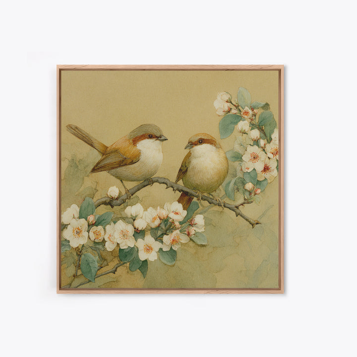 Small Bird Pair on Flowering Branch Canvas Print, Guest Bedroom Art, Funky Wall Art, Bedroom Decor, Watercolor Art, Guest, GBA-1x1-76