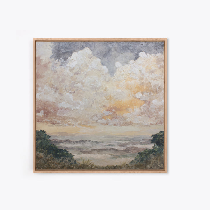 Romantic Cloudscape in Blush and Ivory Framed Canvas Print, Guest Bedroom Art, Statement Artwork, Bedroom Decor, Guest, GBA-1x1-83