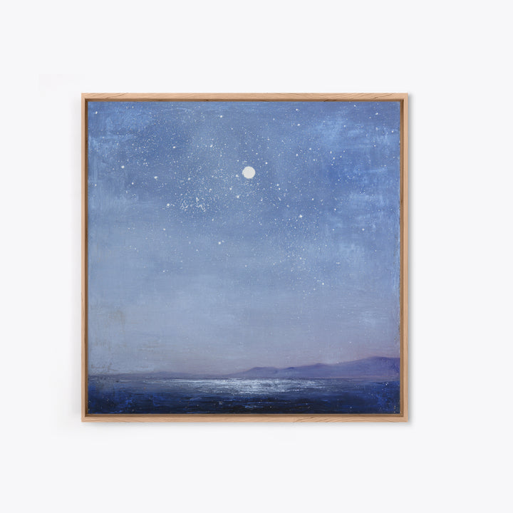 Minimal Moon and Stars Composition Framed Canvas Print, Guest Bedroom Art, Textured Painting, Bedroom Decor, Fine Art, Guest, GBA-1x1-88