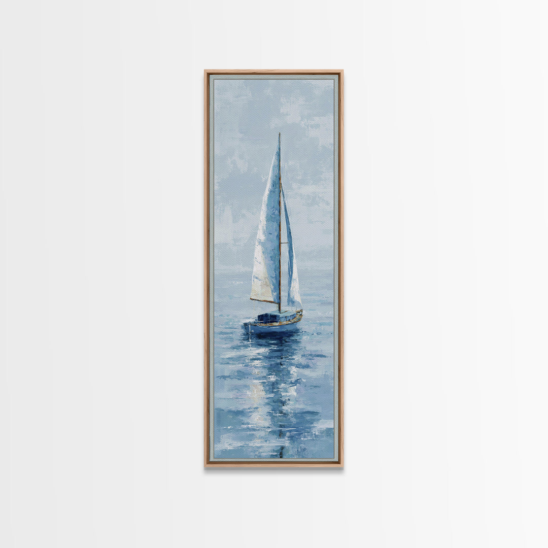 Soft Watercolor Sailboat on Quiet Water Framed Canvas Print, Guest Bedroom Art, Funky Wall Art, Bedroom Decor, Oil Painting, GBA-1x3-54