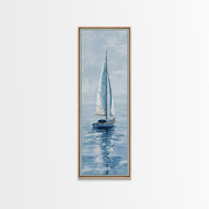 Soft Watercolor Sailboat on Quiet Water Framed Canvas Print, Guest Bedroom Art, Funky Wall Art, Bedroom Decor, Oil Painting, GBA-1x3-54